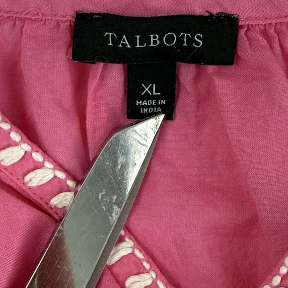 Talbots Pink Embroidered Parrot Boho Tropical Cotton Lightweight Top XL Pink - Picture 5 of 8